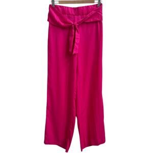 Ann Taylor Wide Leg Pants Small Pink Palazzo Flowy Front Tie Elastic Waist